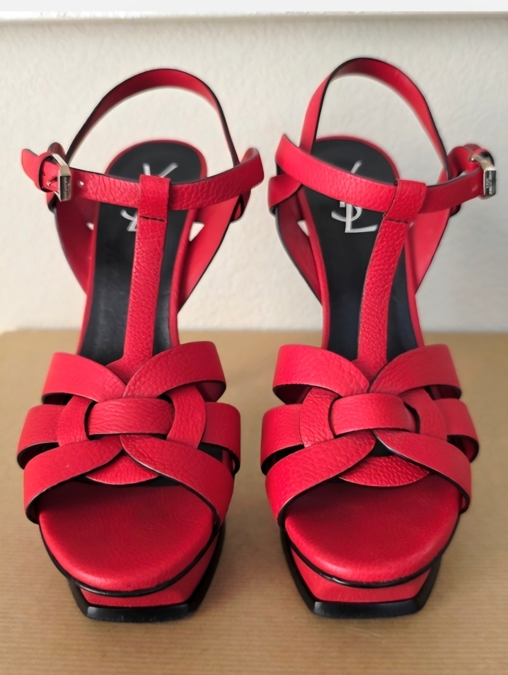 YSL Yves Saint Laurent Red Leather Strappy Ankle Strap High Heels EU38 / US8 - Picture 5 of 13